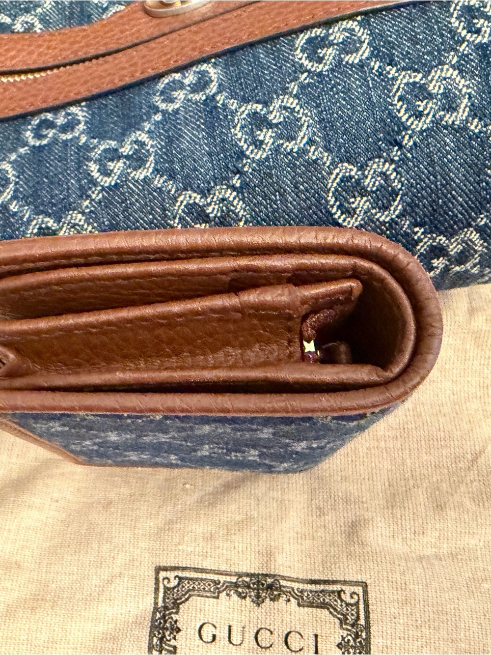 Gucci Blue Denim and Brown Leather Crossbody Bag with Matching Wallet - Picture 13 of 16